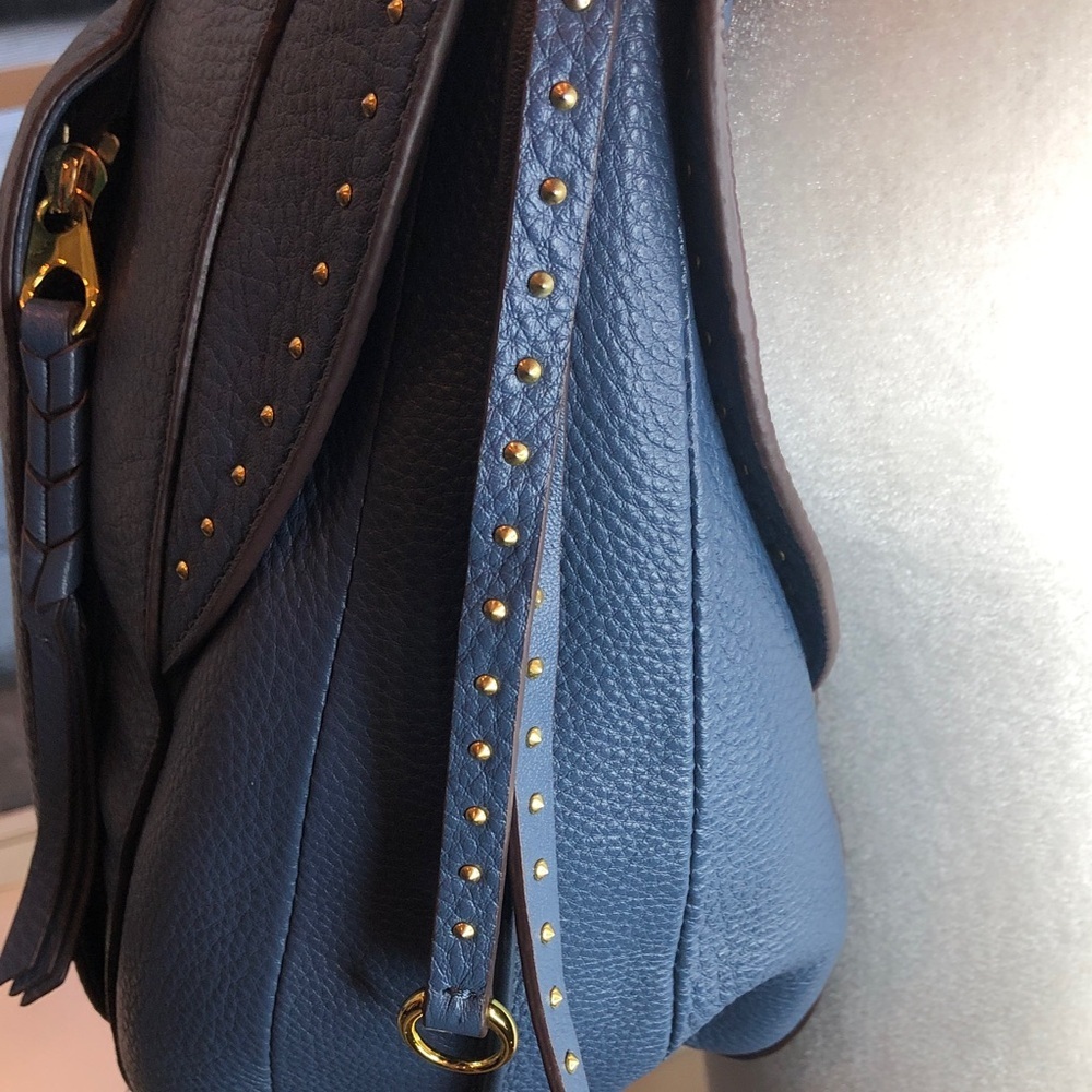 OrYANY Chic Soft Blue Pebble Leather Hobo Bag Gold Hardware and Studs NWOT - Picture 2 of 16